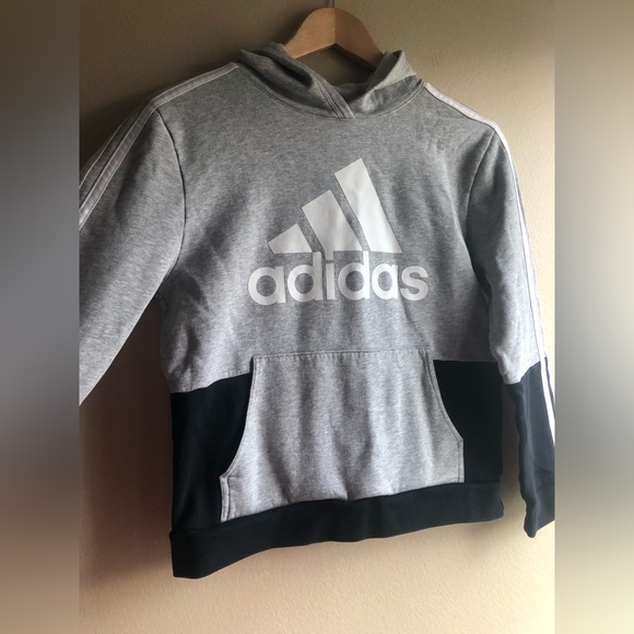 Adidas Kids Hoodie Cotton Sweater Gray Pullback Long Sleeve Size M 10/12 - Picture 3 of 8